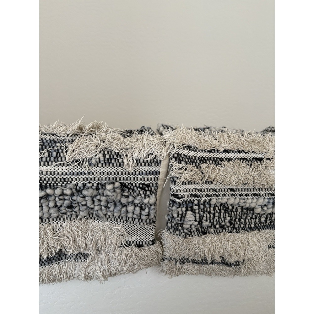 2 Arhaus Wool Blue Lumbar Throw Pillow‎ shams  15x26 Chunky